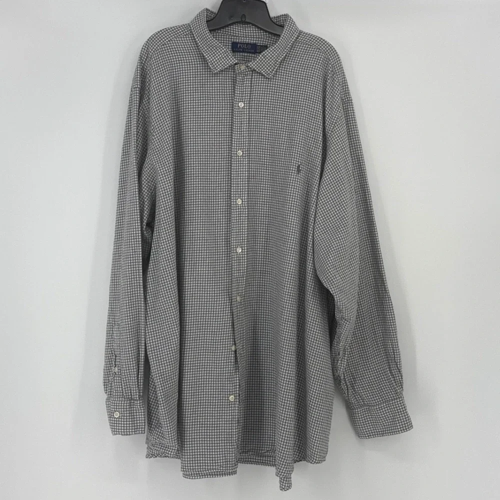 Polo Ralph Lauren Button Down Mens 4XB Grey Gingham Long Sleeve Cotton Shirt